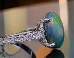 Vintage Platinum Engagement Ring 5.45CT. Natural Ethiopian Opal Oval Shape