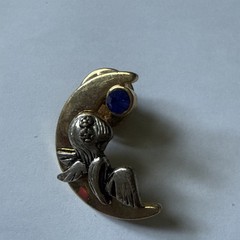 Blue Rhinestone Crescent Moon Celestial Angel Fairy Lapel Tac Pin (A31)