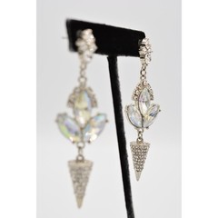 Vintage Sparkling Crystal Dangle Earrings Chunky AB Rhinestone Silver Y2K BinAR