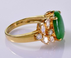 18K GOLD JADEITE JADE DIAMOND RING SIZE 8 1/4 STAMPED AJF