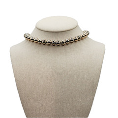Choker Style Light Gold Tone Shiny Round Bead Vintage 1970s Necklace 15 Inch