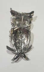 Vintage Pearl & Rhinestone Owl Bird Brooch Pin