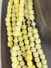 Hong Kong Yellow Beaded Necklace and Clip On Earrings Set Seven Strand Necklace