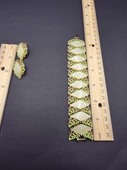 Vintage MCM Lucite Bracelet & Clip Earrings Set Gold Tone Pearlized Cabochons