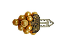 Mirriam Hascell FUR CLIP WITH LARGE FAWX PEARLS AND BRASS GRAPE LEAF. 1930’s