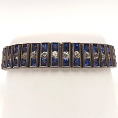 Art Deco Sterling Silver Blue Rhinestone Tennis Bracelet 6.25in Leach & Miller