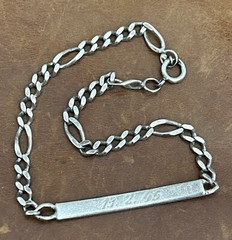 Vintage Sterling 925 Engraved Name”Renato 13-2-45” Figaro Chain Bracelet 8.5” In