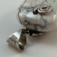 Vintage 925 Sterling Silver White Howlite Pendant Slide Southwestern