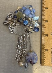 80s Vintage Signed Joe Gladish Brooch Glass Flower Beaded Rhinestone Chains 4.5″