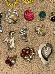 Vintage Costume Jewelry Flower Brooch Button & Earring Lot of 77 Pieces