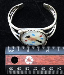 Vintage Zuni WOODPECKER Multi-Stone Flush Inlay Sterling Silver Cuff Bracelet