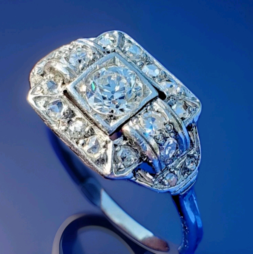 NATURAL EARTH MINED DIAMOND Original Antique Engagement Ring Deco Solitaire 14K