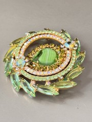 Vintage Verified JULIANA D&E BOOK SET Green Striped Crest Brooch & Earring Set