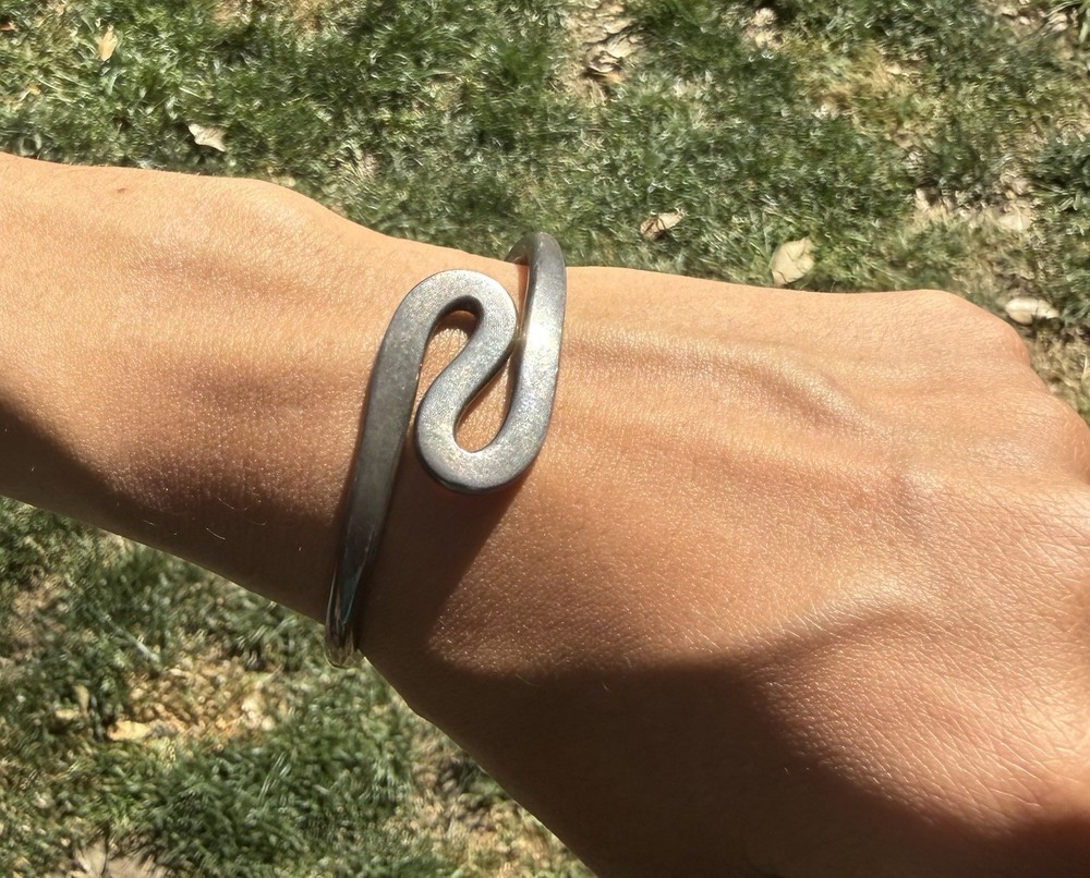 Modernist Bracelet Sterling Silver Cuff Abstract Swirl Taxco Mexico