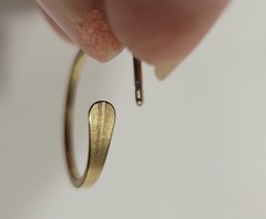 Vintage Modernist J Hoop Post Earrings Flat Teardrop Paddle Wire 80s 90s Minimal