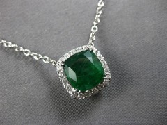 2.46CT DIAMOND & AAA EMERALD 14K WHITE GOLD 3D CLASSIC SQUARE HALO LOVE NECKLACE