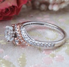 14k Gold Diamond Crossover Engagement￼ Ring Solitaire LLJ Modern Heirloom 585