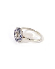 Art Deco Sapphire & Lab Created Diamond In 14k White Gold Finish Target Ring