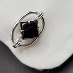 Western Style Deep Black Onyx Open Metal Silver Tone Fancy Formal Cufflinks