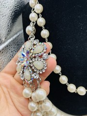 Dazzling AB Rhinestone Vintage Hollywood Glamorous Layered Faux Pearl Necklace