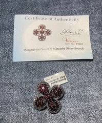 Vtg Mozambique Garnet & Marcasite Silver Brooch Victoria 925 Silver