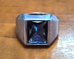 Vintage Men’s Signed Vargas 925 Sterling Silver Faux Sapphire Ring Size 9.75