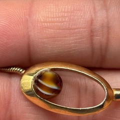 Trifari Necklace Vintage Gold Tone Snake Chain Glass Stone Inlay Oval Modernist