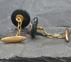 0.60 ctw Rose Cut Diamond & 0.70 ctw Rubies in 14k Yellow Gold Onyx Cufflinks
