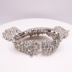 Vintage Rhinestone Waterfall Wide Bracelet Earring Set Silver Tone Glamorous