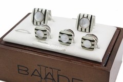 Baade II High End MOP Stripes Enamel Cufflinks Tuxedo Stud Set (Missing 1 Piece)