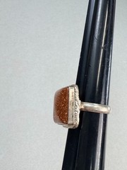 Vintage Silver Tone Goldstone Square Statement Ring Brown Cabochon Size 9