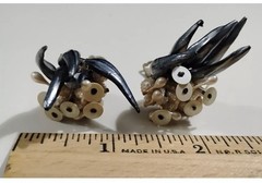 WEST GERMANY Beaded Clip Earrings Signed Vintage Jewelry Pearl