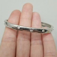 Vintage Sterling Silver Hinged Bangle Bracelet, Rhinestone Inset