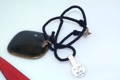 2pc MCM Enamel on Copper Pendant Lot Cord Necklace