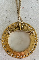 Vtg Hand Painted Porcelain Bird Brooch Pendant Necklace Ornate Signed Anna Mae