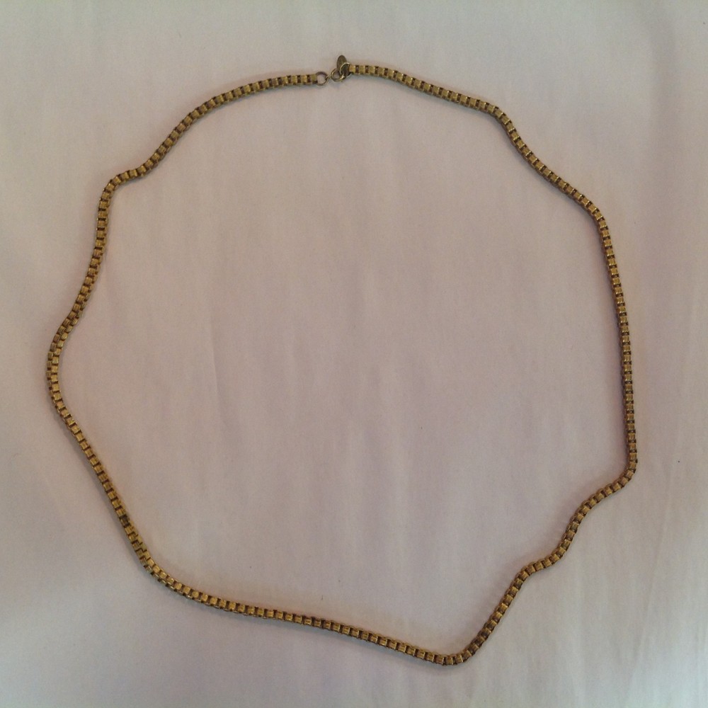 Vintage Signed Miriam Haskell Tag Long Box Chain Brass 36in Necklace Jewelry