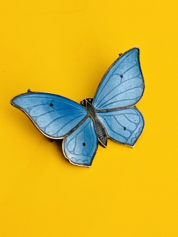 Marius Hammer Butterfly Brooch 930 Silver Blue Enamel Norway Norwegian REPAIR