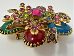 Vtg Selro Selini Dimensional Brooch Fruit Salad Flower Amazing Color Crystals