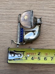 1940s Anthony Aquilino Sterling Silver Cat Fishing Fish Bowl Jelly Belly Brooch
