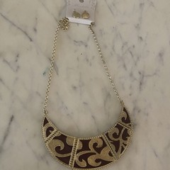 Vtg Mirabella Burgundy Enamel Egyptian Revival Earrings Bib Necklace Panel 16”