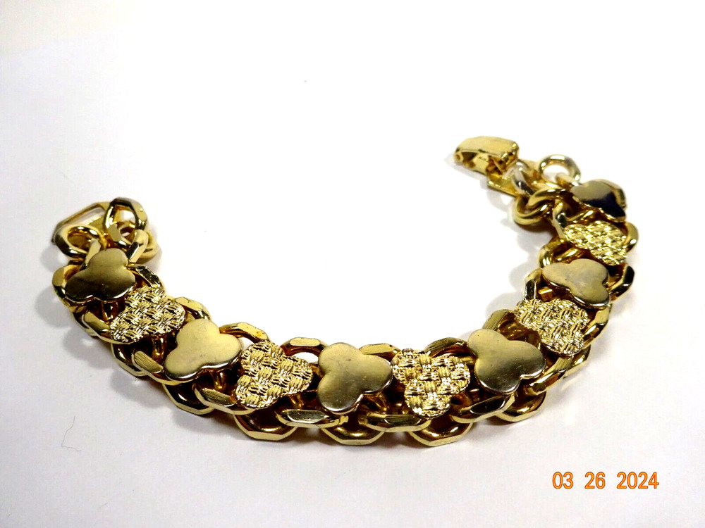 VINTAGE TWO TONE TEXTURE GOLD TONE CHAIN LINK 7″ BRACELET