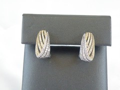 Vintage Sterling Silver 925 Gold Pave CZ Huggie Small Hoop Omega Earrings