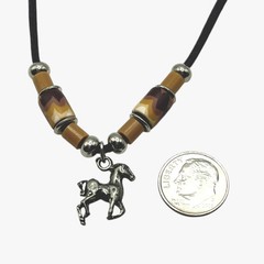 VTG Silver Horse Pendant Necklace Southwest Bead Charm Black Cord Pony Unisex