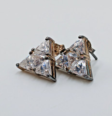 VTG 925 CL Triangle CZ Stud Earrings 0.5in Sterling Silver 5gtw Cluster Estate