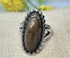 Vtg Navajo Sterling Silver 925 Jasper Marquise 24mm Long Split Band Ring Size 4