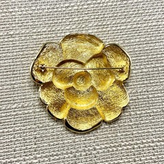 Vintage Christian Dior Flower pin in box Gold Tone Rhinestone 2.25 Inches Wide
