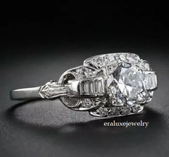 Art Deco Style Lab Created Diamond Engagement Wedding 14K White Gold Finish Ring