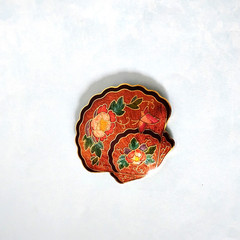 Vintage Cloisonne Floral Butterfly Enamel Buckle Seashell Shape
