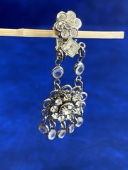 Vtg Silvertone Rhinestone Chandelier Flower Dangle Drop Clip On Estate Earrings