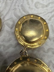Vintage R.J. Graziano Signed Matte Gold-Tone Shield Drop Clip-On 2.5” Earrings